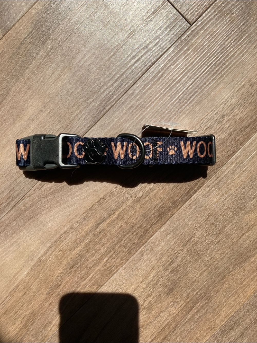 Dog collar woof printed collar with metal paw print & heart embellished accent - Picture 6 of 13